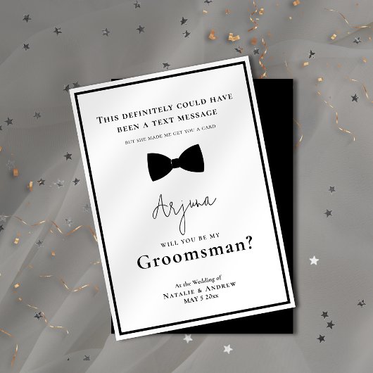 Klassieke Zwart & Wit Tuxedo Funny Groomsman Kaart