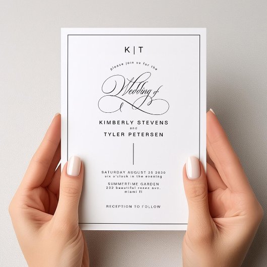 Klassieke zwart-wit typografie bruiloft kaart