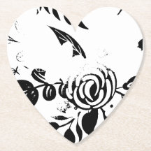 Klassieke zwart-wit vervaagde bloemhart coaster