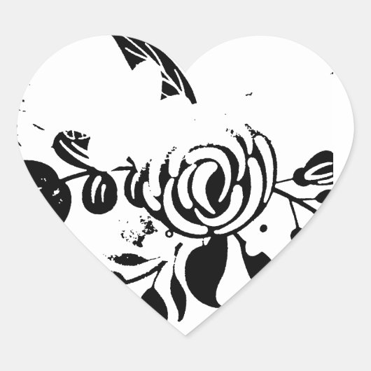 Klassieke zwart-wit vervaagde bloemhartsticker hart sticker (Voorkant)