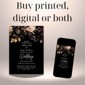 Klassieke zwart-witte bloemen Dark Moody Wedding Kaart