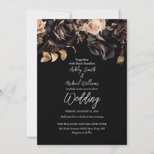 Klassieke zwart-witte bloemen Dark Moody Wedding Kaart (Voorkant)