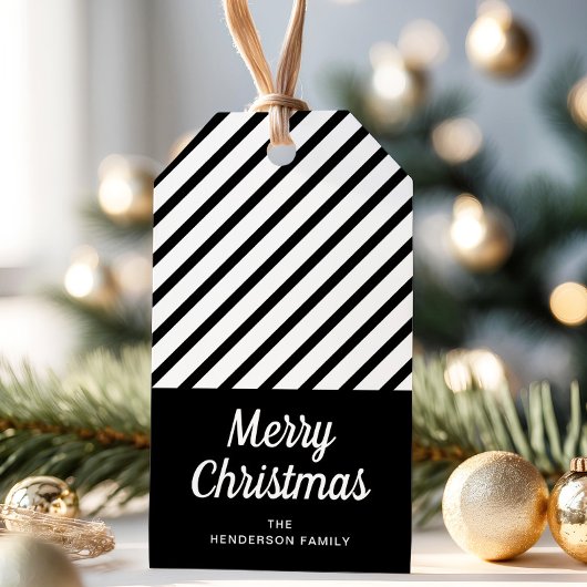 Klassieke Zwart Witte Kerstcadeautag Cadeaulabel