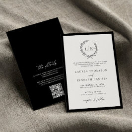 Klassieke Zwart Witte Monogram QR Code Huwelijk Kaart