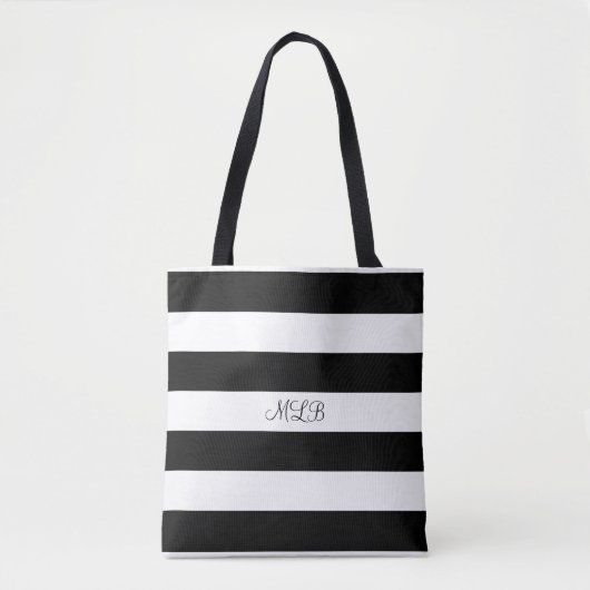 Klassieke zwart-witte strepen en monogram tote bag (Voorkant)