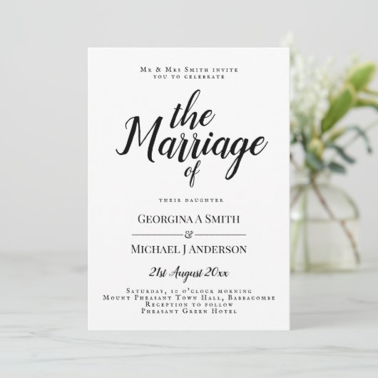 Klassieke Zwart Witte Typografie Trouw Uitnodiging (Staand voorkant)