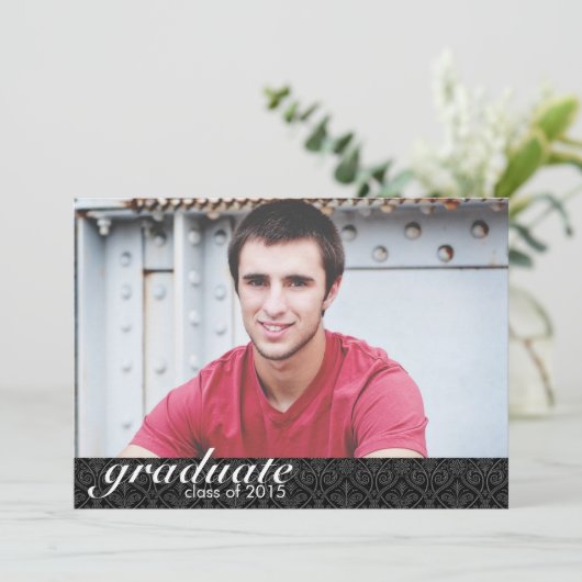 Klassieke zwarte Afstuderen aankondiging - Uitnodi (Staand voorkant)