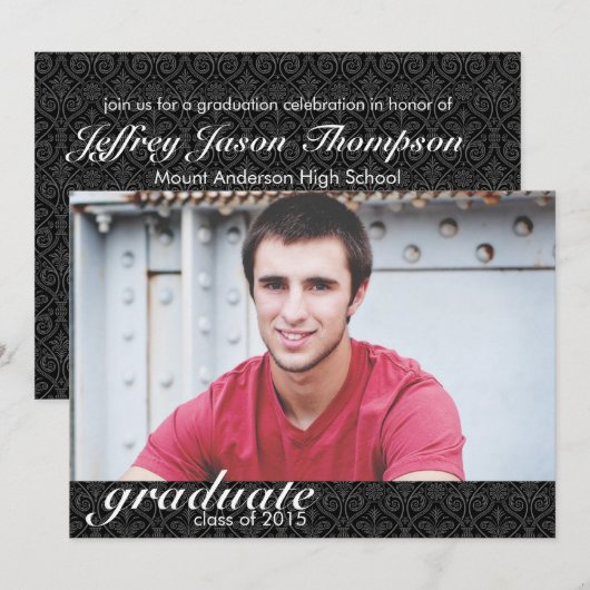 Klassieke zwarte Afstuderen aankondiging - Uitnodi (Voorkant / Achterkant)