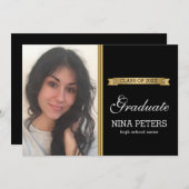 Klassieke zwarte Afstuderen Fotouitnodiging Kaart (Voorkant / Achterkant)