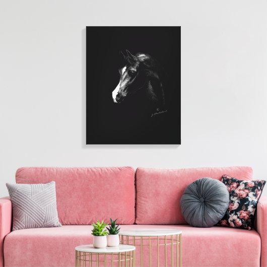 Klassieke zwarte Arabische paardenkunst (kleinere  Canvas Afdruk (Insitu (Woonkamer))