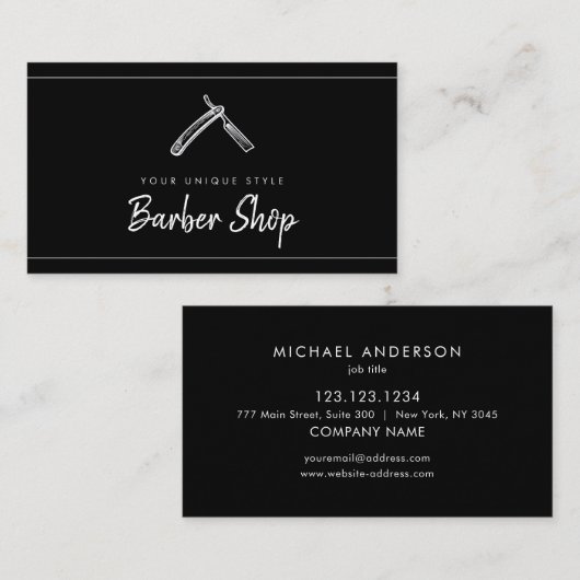 Klassieke zwarte  Barber Tools Barbershop Visitekaartje (Voorkant / Achterkant)