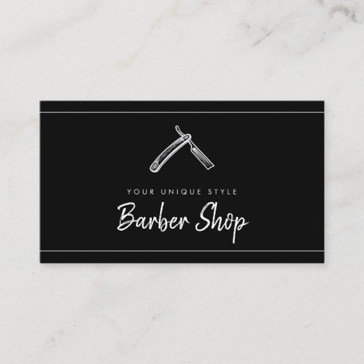 Klassieke zwarte Barber Tools Barbershop Visitekaartje (Voorkant)