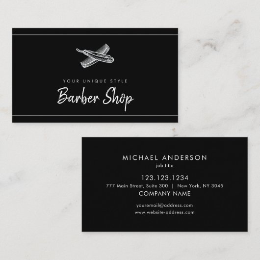 Klassieke zwarte Barber Tools Barbershop Visitekaartje (Voorkant / Achterkant)
