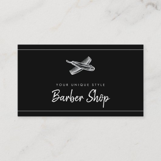 Klassieke zwarte Barber Tools Barbershop Visitekaartje (Voorkant)