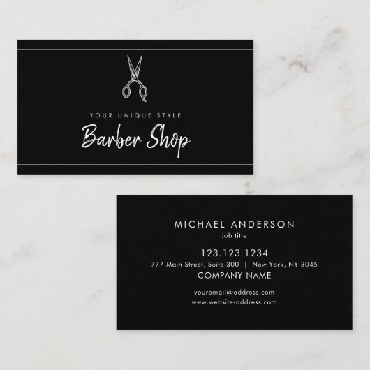 Klassieke zwarte  Barber Tools Barbershop Visitekaartje (Voorkant / Achterkant)