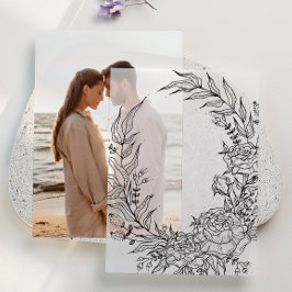 Klassieke Zwarte Bloemen Overlay Krans Trouwen Vellum Uitnodigingen