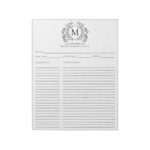 Klassieke  Zwarte Bloemenkam Monogram Recept Notitieblok