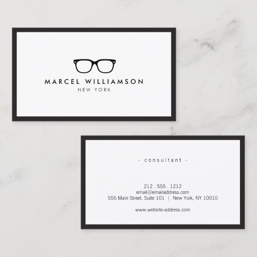 Klassieke zwarte bril Logo White Visitekaartje (Voorkant / Achterkant)