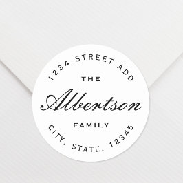 Klassieke Zwarte Calligrafie Familienaam Adres Ronde Sticker
