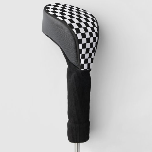 Klassieke zwarte checkboard - wit patroon golfheadcover (Schuin)