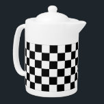Klassieke zwarte checkboard - wit patroon theepot<br><div class="desc">Klassieke zwarte en witte controlerboard naadloos in stijl van 90 s</div>