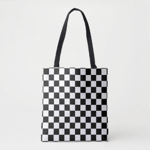 Klassieke zwarte checkboard - wit patroon tote bag