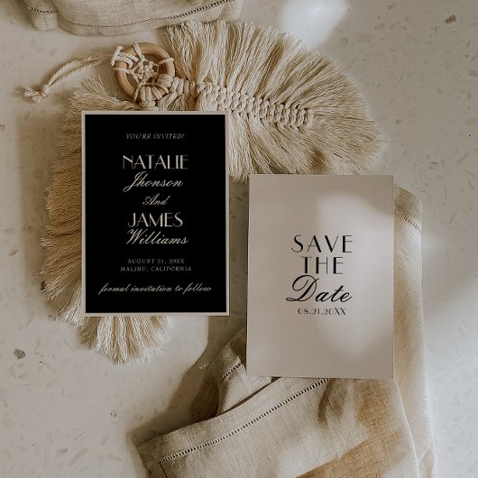 Klassieke zwarte crème Oude Geld Luxe Bruiloft Chi Save The Date