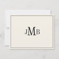 Klassieke zwarte & ecru monogrammerde platte kaart