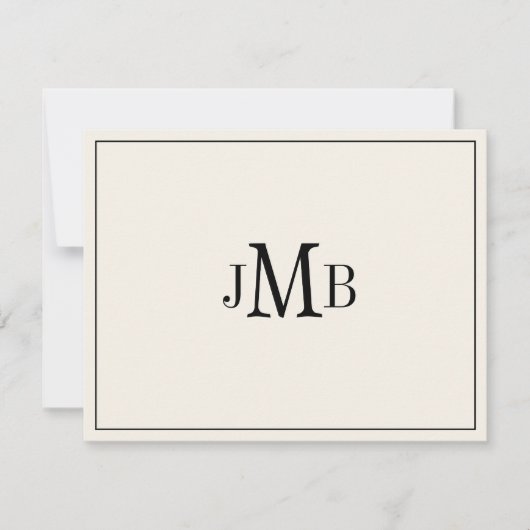 Klassieke zwarte & ecru monogrammerde platte kaart (Voorkant)