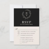 Klassieke zwarte eenvoudige elegante monogram RSVP (Voorkant)