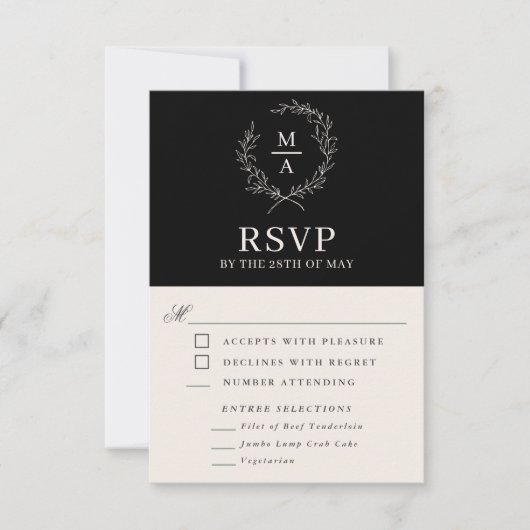 Klassieke zwarte eenvoudige elegante monogram RSVP (Voorkant)