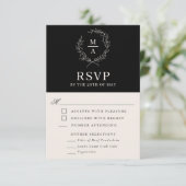 Klassieke zwarte eenvoudige elegante monogram RSVP (Staand voorkant)