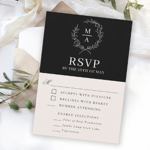 Klassieke zwarte eenvoudige elegante monogram RSVP Kaartje