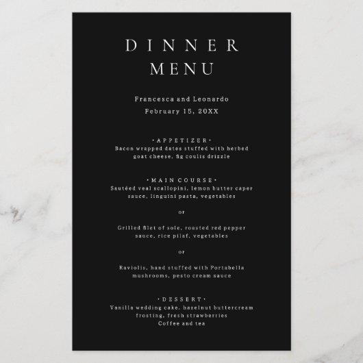 Klassieke Zwarte Eenvoudige Trouwmenu Flyer (Voorkant)
