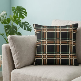 Klassieke zwarte en bruine Heritage Plaid Tartan Kussen