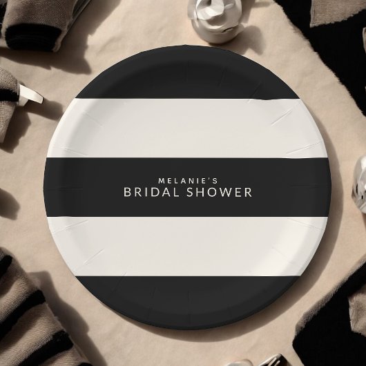 Klassieke zwarte en ecru strepen bruidsmeisjesfees papieren bordje