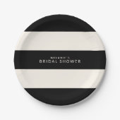 Klassieke zwarte en ecru strepen bruidsmeisjesfees papieren bordje (Voorkant)
