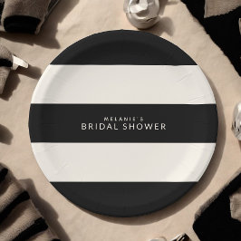 Klassieke zwarte en ecru strepen bruidsshower papieren bordje