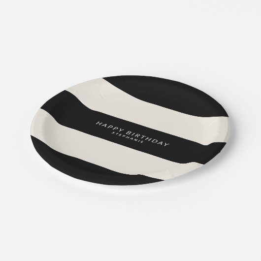 Klassieke Zwarte en Eggshell Witte Strepen Verjaar Papieren Bordje (Gekanteld)