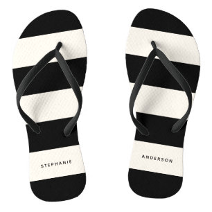 Klassieke zwarte en gebroken witte strepen met naa teenslippers