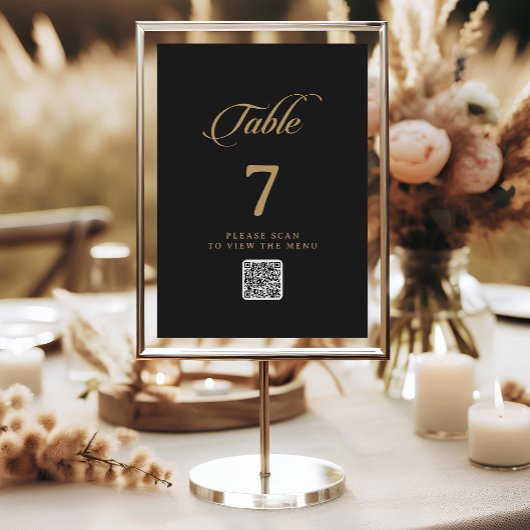 Klassieke zwarte en gouden QR-codetafel nummers Kaart