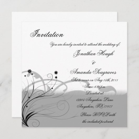 Klassieke zwarte en grijze uitnodiging (Voorkant / Achterkant)