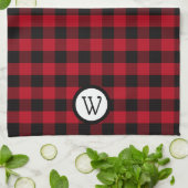 Klassieke zwarte en rode buffelplaat met monogram theedoek (Gevouwen)