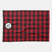 Klassieke zwarte en rode buffelplaat met monogram theedoek (Horizontaal)