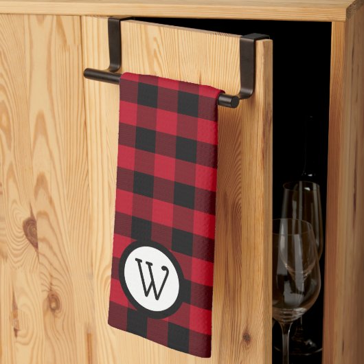 Klassieke zwarte en rode buffelplaat met monogram theedoek (Derde Gevouwen)