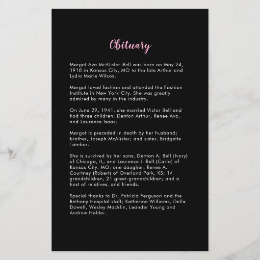 Klassieke zwarte en roze geheugenkaart | 5,5 x 8,5 (Achterkant)