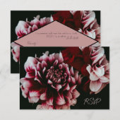 Klassieke zwarte en roze pioenen RSVP kaartje (Voorkant / Achterkant)