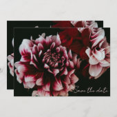 Klassieke Zwarte en Roze Pioenrozen  Save The Date (Voorkant / Achterkant)