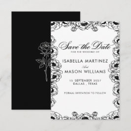 Klassieke zwarte en witte bloemen save the date