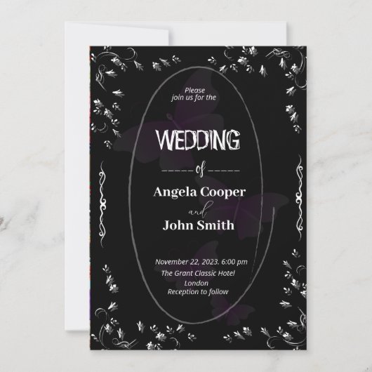 Klassieke zwarte en witte bruiloft kaart (Voorkant)